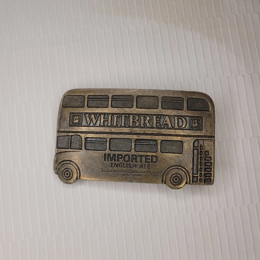 Vintage Whitbread Imported English Ale Bus Brass Belt Buckle
